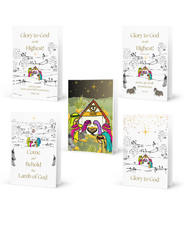 Glory to God Modern Christian Christmas Cards (Pack of 5) [4” x 6 – x4 and 5” x 7” – x1]