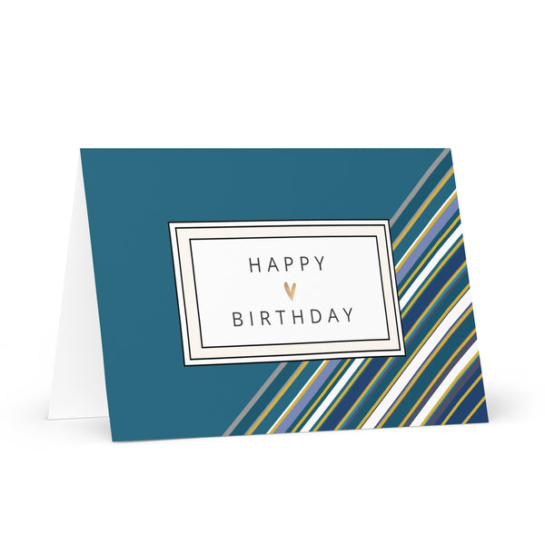 Happy Birthday (Teal and Striped) 4YouAreBlessed Greeting Card