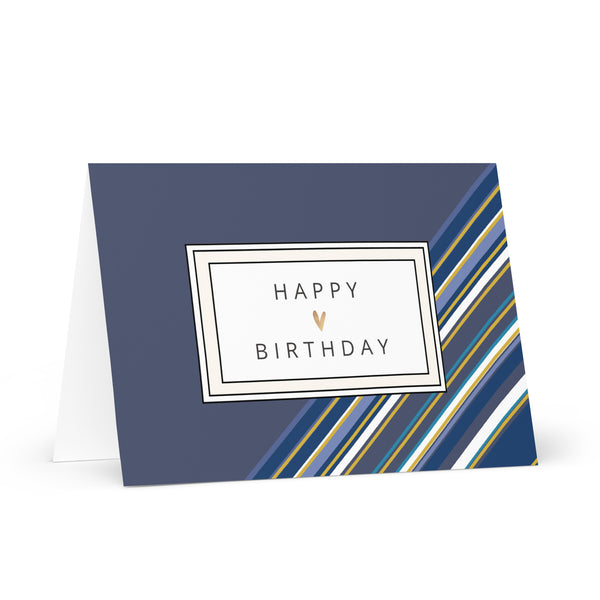 Happy Birthday (Night Blue and Striped) 4YouAreBlessed Greeting Card