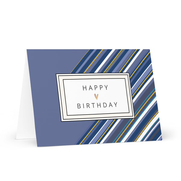 Happy Birthday (Sea Blue with Stripes) 4YouAreBlessed Greeting Card