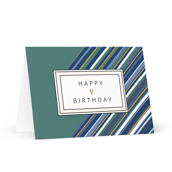 Happy Birthday (Sea Green with Stripes) 4YouAreBlessed Greeting Card