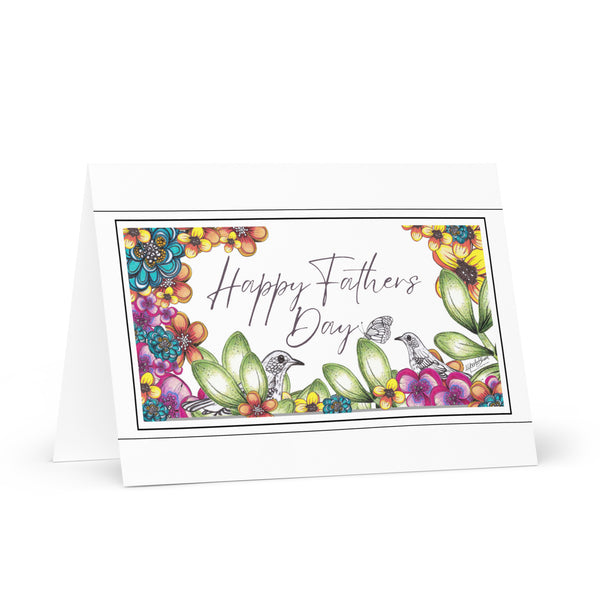 Happy Father’s Day (Two Bird's and a Butterfly Meet - White Background) Beautiful Flowers 4YouAreBlessed Hand Drawn and Illustrated Greeting Card