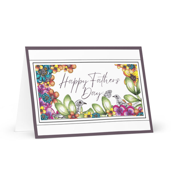 Happy Father’s Day [Large Size] (Two Birds and a Butterfly Meet – with Deep Grey Border) Beautiful Flowers 4YouAreBlessed Hand Drawn and Illustrated Greeting Card