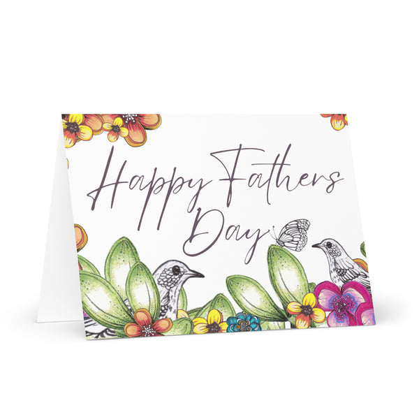 Happy Father’s Day (Two Birds and a Butterfly Meet) Beautiful Flowers 4YouAreBlessed Hand Drawn and Illustrated Greeting Card