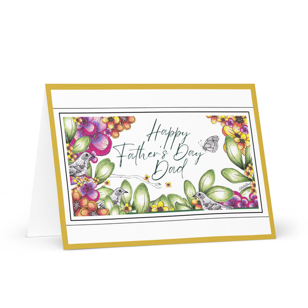 Happy Father’s Day [Large Size] (Meeting in the Tree’s – with Gold Border) Beautiful Flowers 4YouAreBlessed Hand Drawn and Illustrated Greeting Card