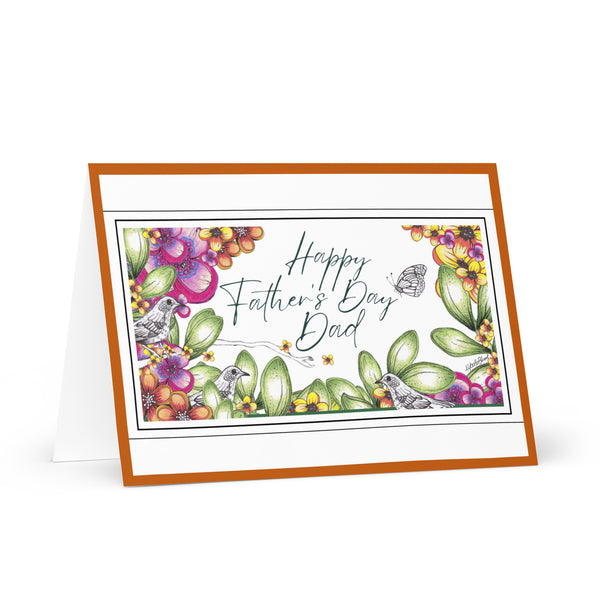 Happy Father’s Day [Large Size] (Meeting in the Tree’s – with Rusty Orange Border) Beautiful Flowers 4YouAreBlessed Hand Drawn and Illustrated Greeting Card