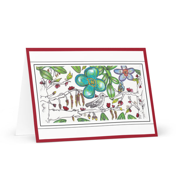 ‘Coloured in Blue’ (Red Border) 4YouAreBlessed [Large Size] Hand Drawn Greeting Card