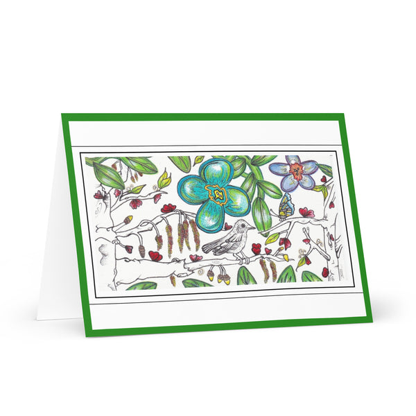 'Coloured in Blue’ (Bright Green Border) 4YouAreBlessed [Large Size] Hand Drawn Greeting Card