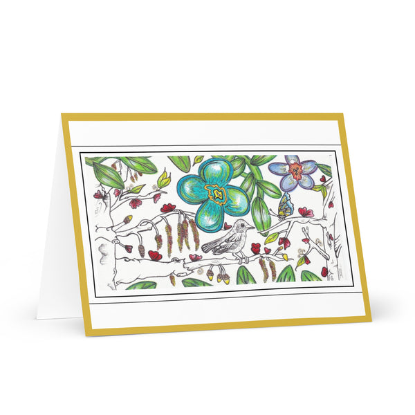 'Coloured in Blue’ (Gold Border) 4YouAreBlessed [Large Size] Hand Drawn Greeting Card