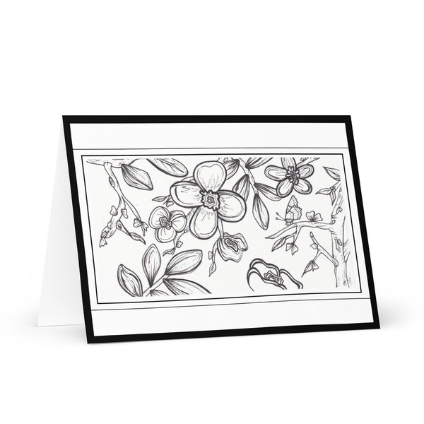 'Colour Me in Flowers’ (Black Border) 4YouAreBlessed [Large Size] Hand Drawn Greeting Card