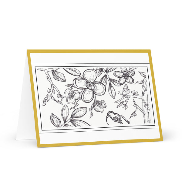 'Colour Me in Flowers’ (Gold Border)4YouAreBlessed [Large Size] Hand Drawn Greeting Card