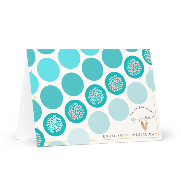 Happy Birthday 4YouAreBlessed Enjoy Your Special Day (Bright Teal Circle Patterned) Corporate Greeting Card