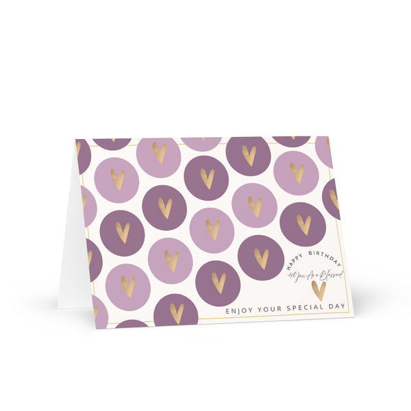 Happy Birthday 4YouAreBlessed Enjoy Your Special Day (Purple Circle Patterned with Gold Hearts) Corporate Greeting Card