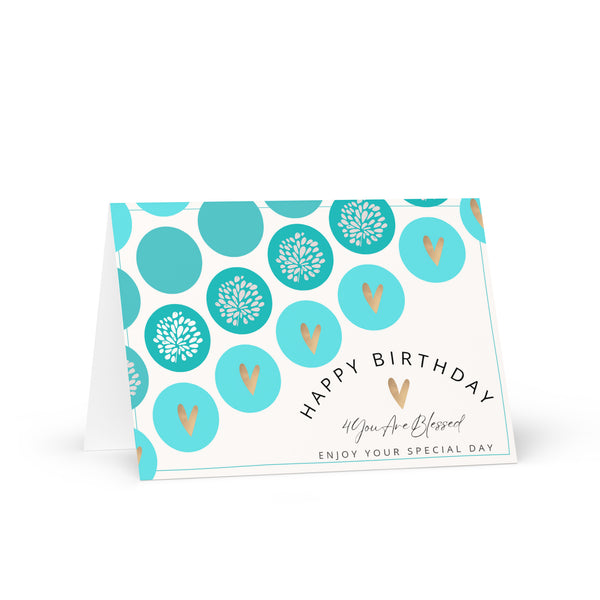 Happy Birthday 4YouAreBlessed Enjoy Your Special Day (Bright Teal Circle Patterned with Hearts) Corporate Greeting Card