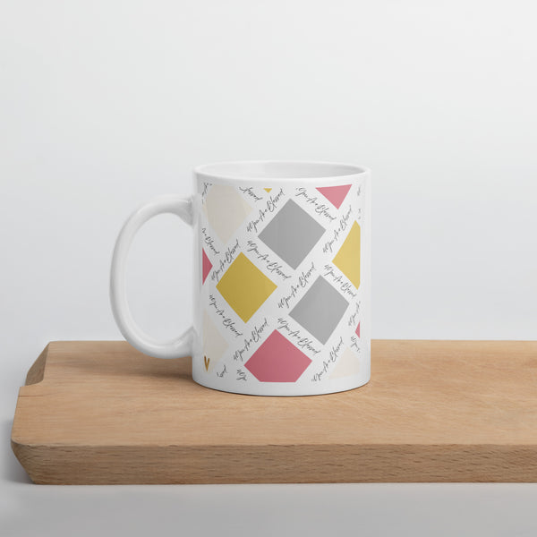 4YouAreBlessed Logo (Yellow, Grey and Pink) Square Patterned White Glossy Corporate Christian Mug