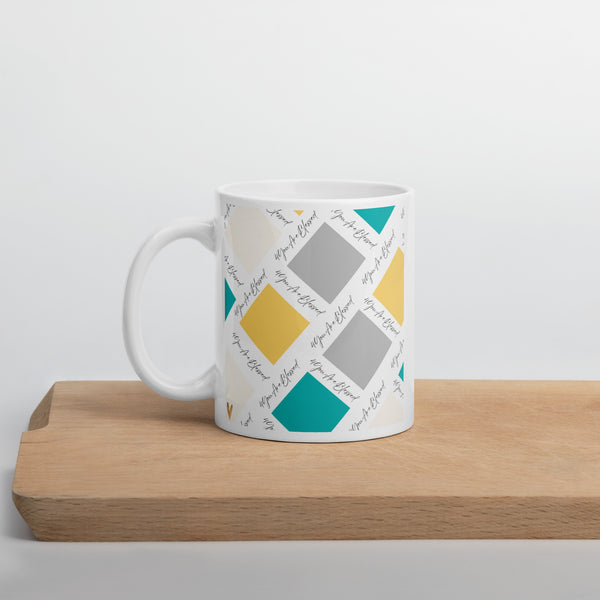 4YouAreBlessed Logo (Yellow, Grey, Green and Cream) Square Patterned White Glossy Corporate Mug