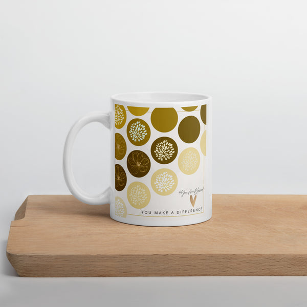 4YouAreBlessed [You Make a Difference] (Mustard Circle Patterned) Corporate White Glossy Mug