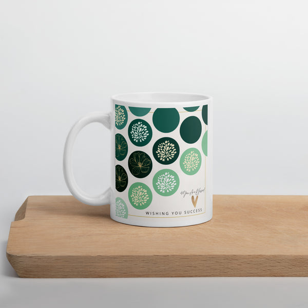 4YouAreBlessed [Wishing You Success] (Green Circle Patterned) Corporate White Glossy Mug