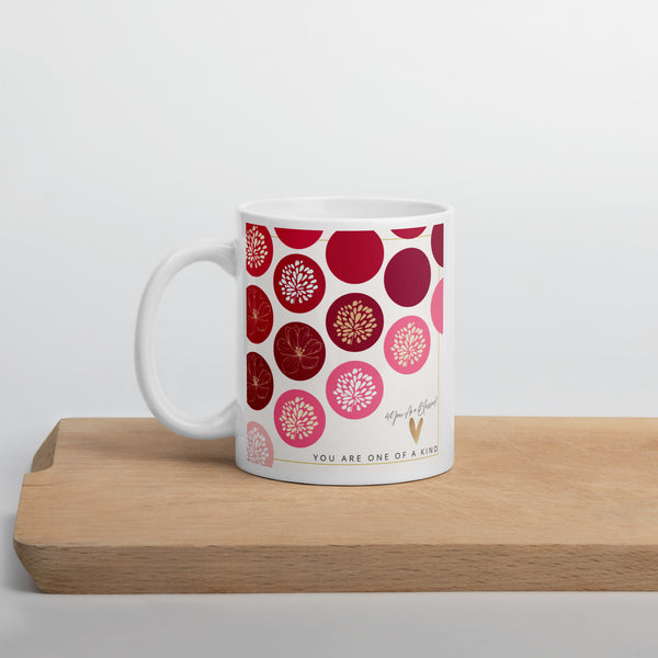 4YouAreBlessed [You Are One Of A Kind] (Pink Circle Patterned) Corporate White Glossy Mug