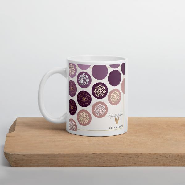 4YouAreBlessed [Dream BIG!] (Purple Circle Patterned) Corporate White Glossy Mug