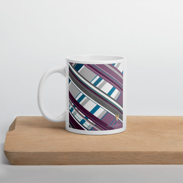 4YouAreBlessed [Purple, Teal, Grey and Lilac] Multi-Colour Cross Striped Patterned Corporate White Glossy Mug