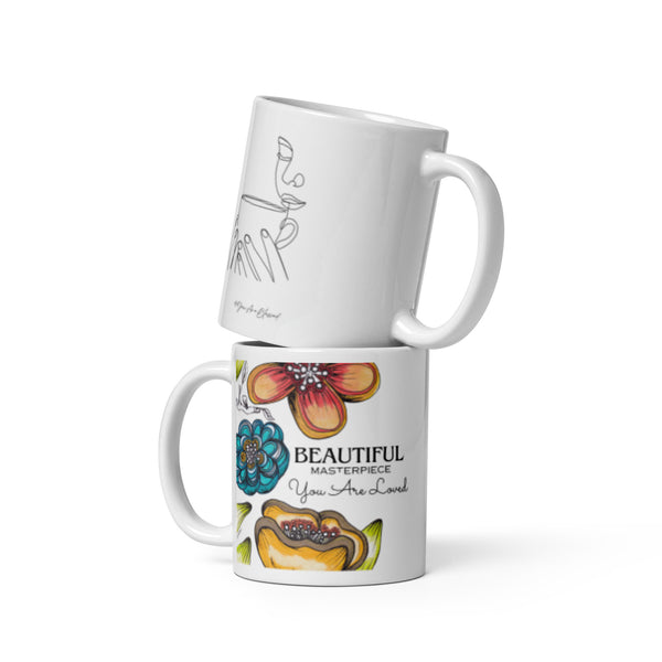 Beautiful Masterpiece (You Are Loved) 4YouAreBlessed Hand Drawn and Illustrated White Glossy Mug