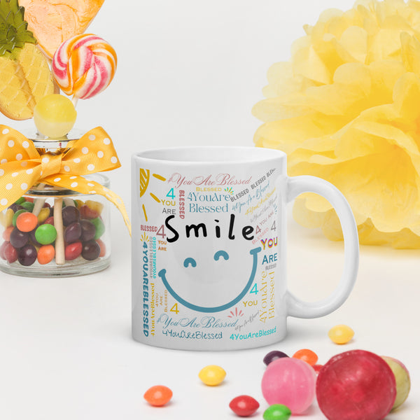 Smile 4YouAreBlessed (Blue and Pink) White Glossy Mug