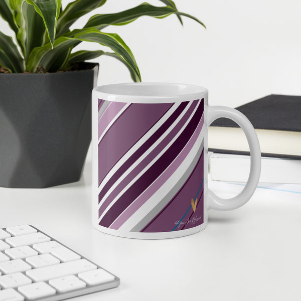 4YouAreBlessed Multi-Colour [Purple, Teal, Grey and Lilac] Stripe Patterned Corporate White Glossy Mug