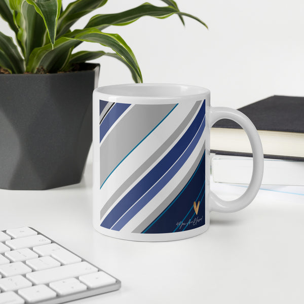 4YouAreBlessed Multi-Colour [Navy, Sea Blue, Teal and Grey] Striped Patterned Corporate White Glossy Mug