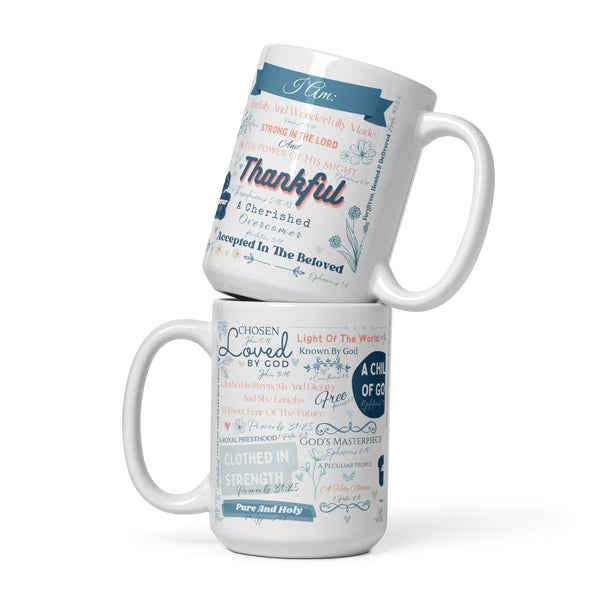 4YouAreBlessed I Am Scriptures (Teal and Coral) Words of Affirmation White Glossy Mug