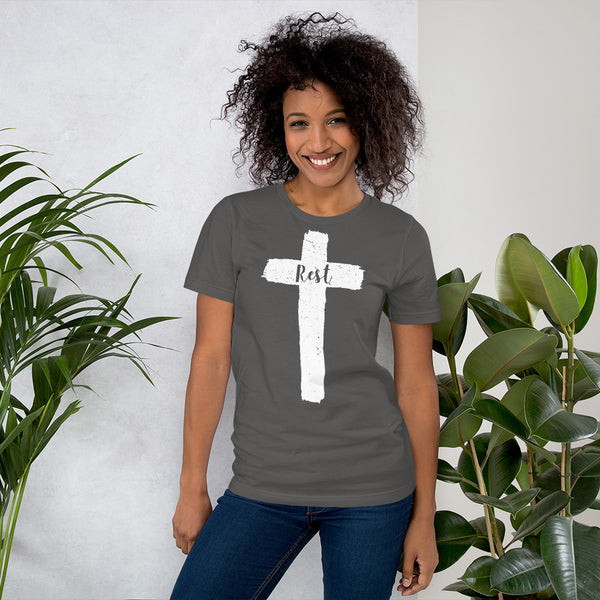 4YouAreBlessed Rest White Cross Design Unisex Christian T-shirt